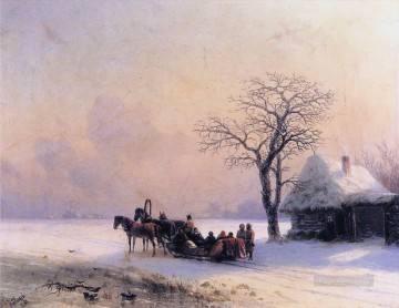 winter scene in little russia 1868 Romantic Ivan Aivazovsky Russian Oil Paintings